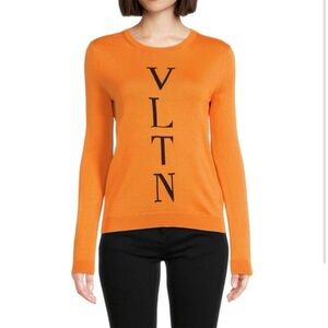 New Authentic Valentino Garavani VLTN Logo Crewneck Sweater Orange  Size 6